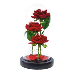 Artificial Eternal Cloth Decorative Flowers Rose LED Light Beauty The Beast In Glass Cover Home Decor For New Year Valentines Chri2053775