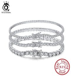 ORSA JEWELS 4mm Round Cut Tennis Bracelet in 925 Sterling Silver White Gold Woman Men Bracelets Bangle Jewelry Hand Chain SB942882156