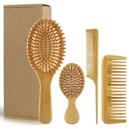 4-piece/set hair comb set environmentally friendly bamboo and wood air cushion massage comb suitable for adult and child wide teeth and pointed tail Cmb 240428