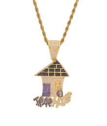 Who Trap House Pendant CZ Bling Purple Iced Out Micro Paved Necklace for Men Hiphop Jewelry2850980