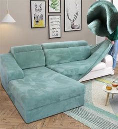 Velvet Plush L Shaped Sofa Cover for Living Room Elastic Furniture Couch Slipcover Chaise Longue Corner Sofa Cover Stretch 2103171623883