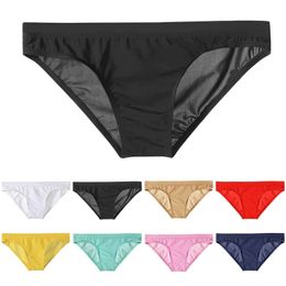 Underpants Mens Ice Silk Transparent Underwear Bagless Tight Triangle Pants Thin Waist Exotic Sports Car Q240430