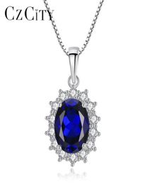 Czcity Elegant Oval Princess William Sapphire Pendant Necklace For Women 100% 925 Sterling Silver Charms Necklace Jewellery MX1907261234998