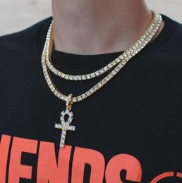 Hip hop gold cross pendant necklace for men Jewellery with gold plated tennis chain crtoss necklace Jewellery Bracelet231Z6446086