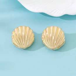 Backs Earrings Shiny Gold Colour Shell Shape Earring Stud 1 Pair Tiny Simple Style Daily Wear Tender Evening Jewellery Girl Gift