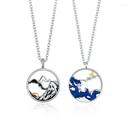 Chains Couple Necklace Lover Gift Color Separated Epoxy Sun Moon Mountain Sea