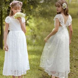 Girl Dresses Girls Elegant Embroidery Dress Backless Lace Princess Toddler Children White Bridesmaids Wedding Evening Party Kid Clothes