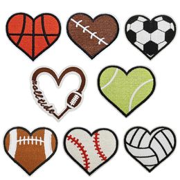 Heart Basebll Iron on Patches Chenille Sports Basketball Soccer Football Embroidered Patch Applique for DIY Decorative Clothing