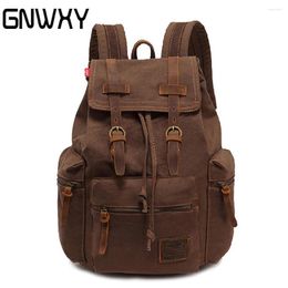 Backpack Men Business Trip Canvas School Bag Retro Large Capacity Drawstring Clamshell Design Casual Lady Travel 14 Inch Laptop