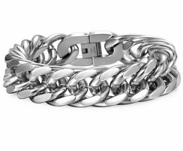 Davieslee 1822mm Heavy Men039s Bracelet Curb Cuban Link Silver Colour 316L Stainless Steel Wristband Male Jewellery DLHB287 210603990595