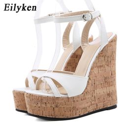 Eilyken Summer White Womens High Heels Hollow Sandals Platform Buckle Wedge Front Open Toe Womens Shoes 240425