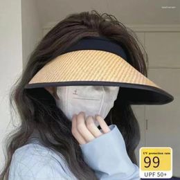 Wide Brim Hats RICYGVM Women Summer Vinyl Sun Hat Fashion Large Straw Korean Girl Empty Top Fisherman Cap Outdoor UV Protection Visor