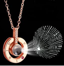 Copper Rose GoldSilver 100 languages I love you Projection Pendant Necklace Romantic Love Memory Wedding Necklace3968516