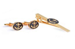 Fashion French Shirt Cufflinks Blue Black Gold Anchor Cuff Links Tie Clips Set Business Banquet Accessories Men039s Jewelry Gif9449812878