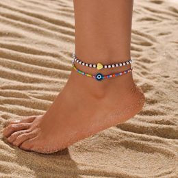 Anklets 2-piece Set Of Bohemian Vacation Style Colourful Rice Bead Love Women's Beach Ankles