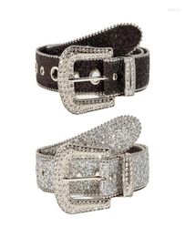 Belts Goth Rhinestone Women PU Leather Strap Western Cowboy Y2K Girls Fashion Belt For Jeans Men Dropship7295312