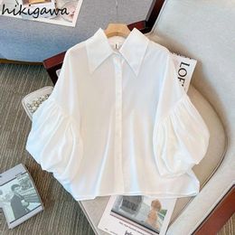 Women's Blouses 2024 Camisas De Mujer Chiffon White Blouse For Women Loose Vintage Korean Shirts Single Breasted Lantern Sleeve Summer Tops