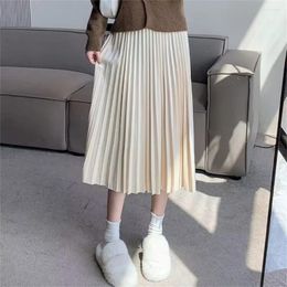 Skirts 2024 Spring Autumn Elastic High Waist A Line Long Korean Style Casual Vintage Black Skirt Pleated Women Fashion