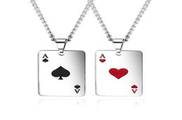 Pendant Necklaces Cyue Couples 316L Stainless Seel BlackRed Spades Lucky Poker Charm Necklace Chain For Women Men Punk Jewelry6357763