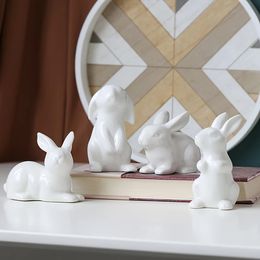 1Pcs Easter Hare White Rabbit Ceramic Figurines Porcelain Gift Modern Nordic Animal Statue for Landscape Decor 240425