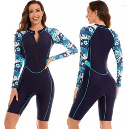 Women's Swimwear Womens Rash Guard Swimsuit Boyleg Long Sleeve One Piece Bathing Suit High Waist Zipper Surfing Wetsuit Athletic