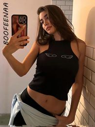 Women's Tanks BOOFEENAA Rhinestone Crop Top 2000s Clothes Y2k Streetwear Reversible Black Ribbed Tank Tops Summer Shirts Women 2024 C95-AG10