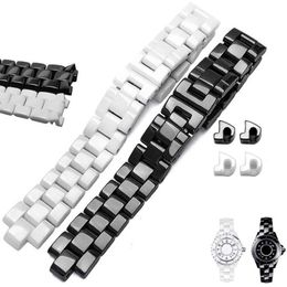 Watch Bands 16mm 19mm high-quality ceramic tape black and white suitable for J12 with stainless steel folding buckle chain Q240430