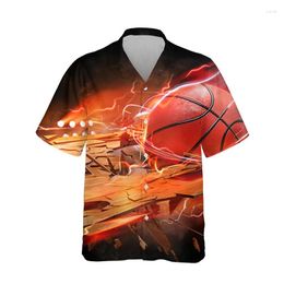 Men's Casual Shirts Summer Hawaii Basketball 3D Print Shorts Sleeve Fashion Oversized Shirt Clothing Man Lapel Tracksuit Tops