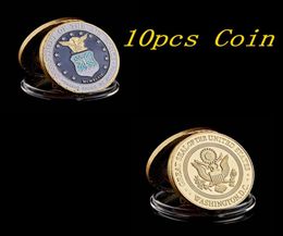 10pcs America Gold Plated Coins Craft Department Of The Air Force Military Challenge Coin With Capsule4342932