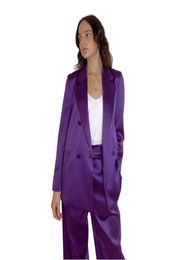 Women's Two Piece Pants Women Suits 2 Fashion With Blazer Pant Ps Size/Purple Satin Loose Wide Leg Pants/Ladies Suit For Work Professional1616417