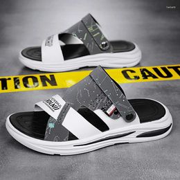 Sandals Men Cowhide Leather Breathable Sports Outdoor Beach Shoes Anti Slip Mens Slide