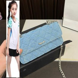 Kids Bags Luxury Brand CC Bag 23P Womens Designer Denim Camellia Vanity Bags Blue Classic Mini Purse With Heart Crush Bead Valentine Collection Silver Metal Hardware