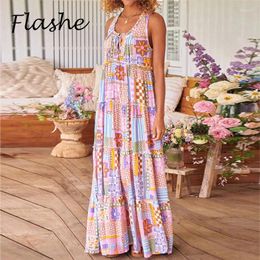 Casual Dresses Fashion Vintage Print Long Dress Women Summer Maxi For Elegant Party Robe