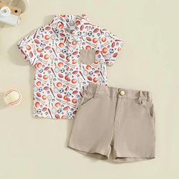 Clothing Sets Toddler Baby Boys Gentleman Outfits Ball Print Buttons Short Sleeve Shirts Tops And Shorts 2Pcs Summer Children Clothes Set