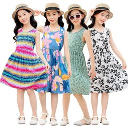 Summer Children Dresses Bohemian Style Beach for Girls Flower Print Toddler Girl 211T Kids Long 240426