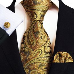 Bow Ties 8CM Paisley Polyester Tie 25 25CM Pocket Squares Cufflinks Set Necktie Men Business Wedding Accessories Holiday Present