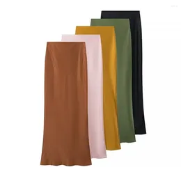 Skirts UNIZER2024 Spring Product Women's Fashion And Temperament Solid Colour High Waist Silk Satin Texture Midi Skirt Half