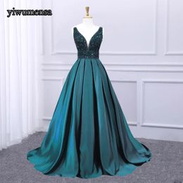 Party Dresses YIWUMENSA Luxury Sexy Deep V Neck Prom Dress 2024 Heavy Shinny Beading Crystal Backless A Line Evening Formal Stage Gowns