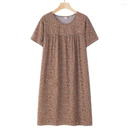 Women's Sleepwear Mother Floral Print Summer Nightdress For Women Round Neck Short Sleeves Pleated Loose Fit