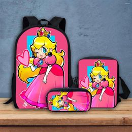 Backpack Cute Peach Princess Print Crossbody Bag Classic Cartoon Pencil Box Trend Outdoor Durable Shoulder 3 Pcs/Set Holiday Gift