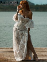 Bohemian Off The Shoulder Wedding Dresses A-Line Sweetheart 3D Appliques Lace Tassel Country Bridal Gown