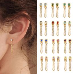 Stud Earrings Birthstone Chain Stainless Steel Gold Plated 12 Zodiac Colour Zircon Earring Jewellery Woman Gifts Wholesale KDE077