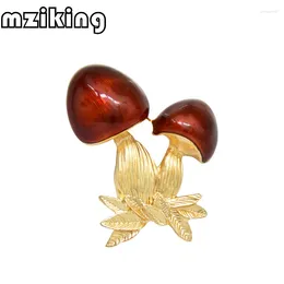 Brooches Mziking Enamel Red Cute Mushroom For Women Men's Alloy Plants Banquet Party Brooch Lady's Hat Bag's Accessories