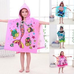 Kids Cartoon Hooded Cloak Towel Animal Printed Baby Boys Girls Super Absorbent Micro Fiber Beach Towels9653185