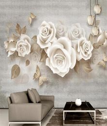 3d Wallpaper on A Wall Custom Po Mural 3D embossed rose European retro decoration painting Silk Wallpaper2160876