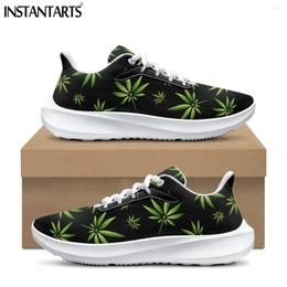 Casual Shoes INSTANTARTS Green Leaves Printed Ladies Mesh Snekaers Breathable Autumn Athletics Sneaker Non-slip Sport Walkings