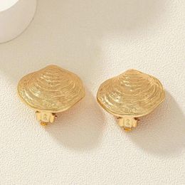 Backs Earrings Obega Metal Shell Shape Clip On Earring For Woman Shimmering Gold Colour Sector Fashion Unique Holiday Beach Jewellery