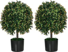 Decorative Flowers Set Of 2 1.7ft/20.75" Artificial Ball Boxwood Topiary Trees With Fruit And Plant Pot Fake Plants For Home Office Orange