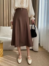 Skirts High Waist Coffee Blue Elegant Long Pleated Casual Half-body Skirt Women Fashion Tide Spring Autumn 2024 M884