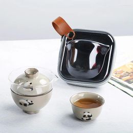 Teaware Sets Creative Panda Outdoor Portable Travel Tea Set With Philtre Cute Office Kettle Coffee Mug Quickly Brew Utensils Drinkware